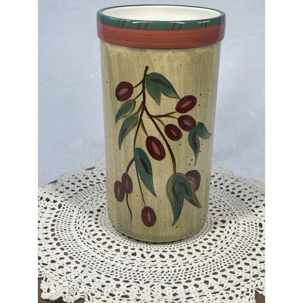 Ceramic Wine Cooler Utensil Holder Olive Branch Tuscany Kitchen Crock